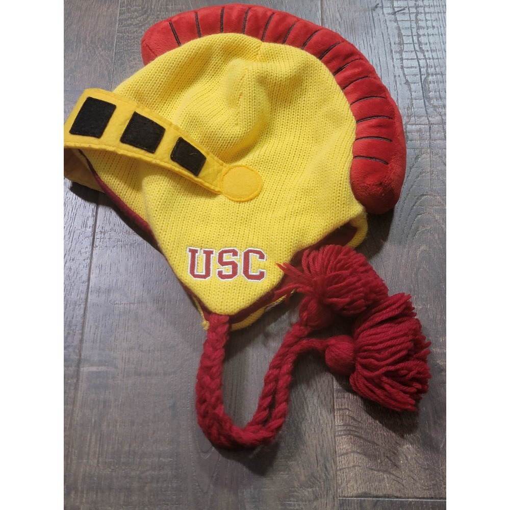 ZooZatz USC Trojans Trojan Helmet Knit Beanie Hat Yellow Red Pom Tassels L4073